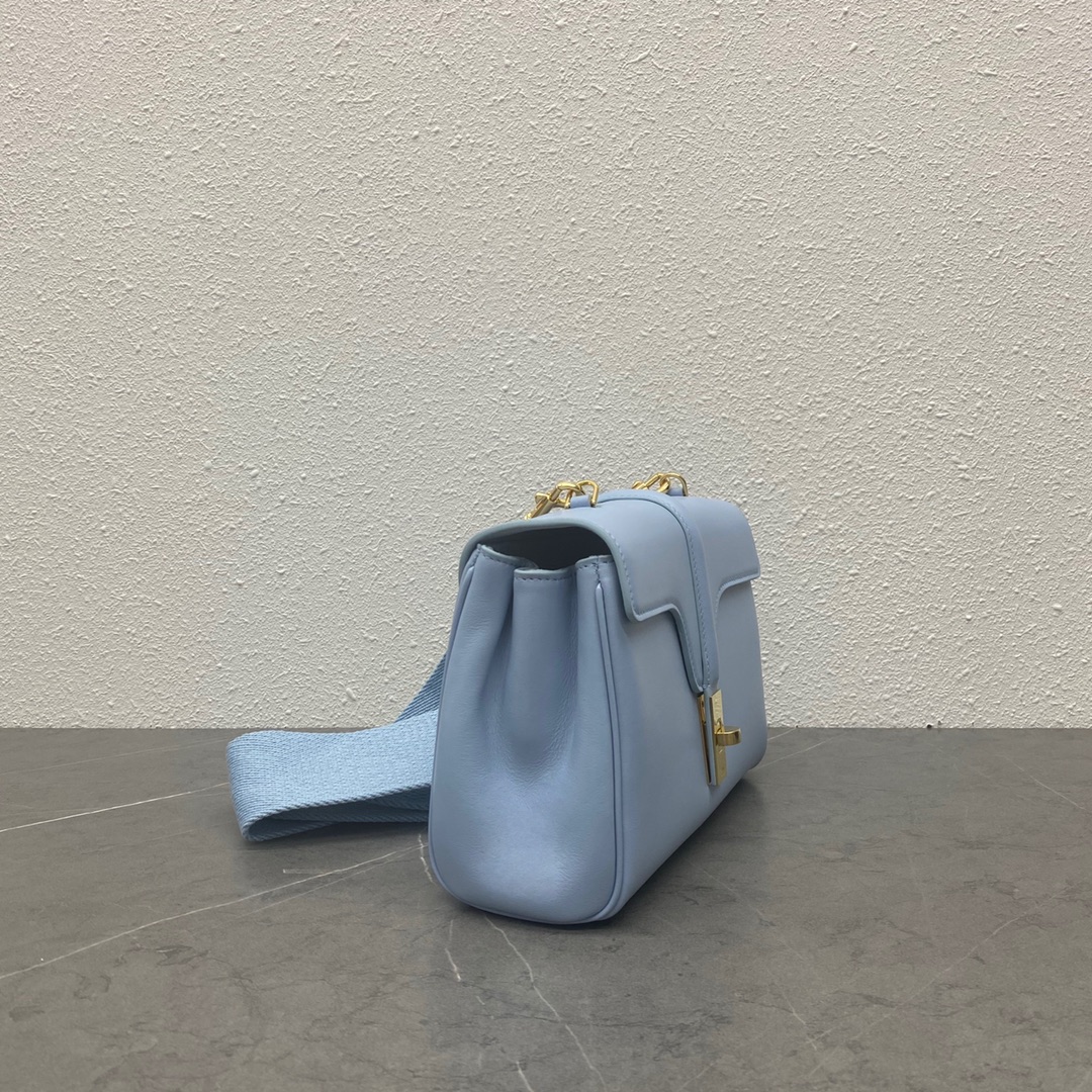 Celine Teen Soft 16 Smooth Calfskin Shoulder Bag Light Blue 196853